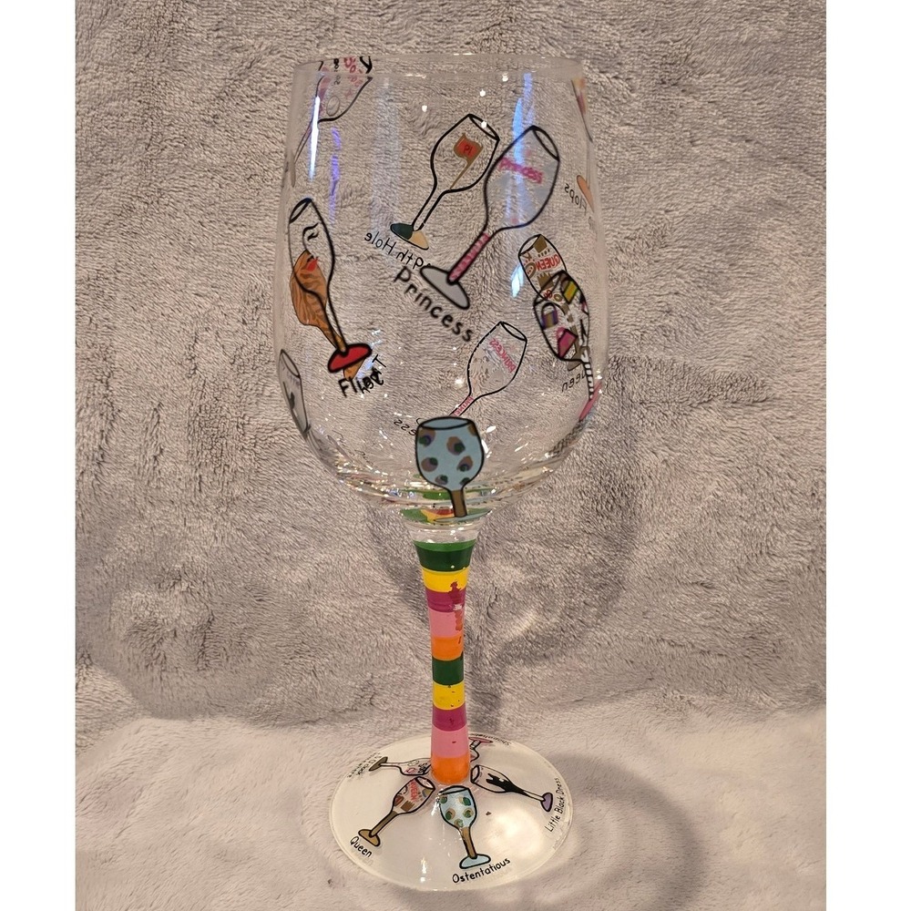 Lolita Multi-Wine Hand Painted Wine Glass Colorful Striped Stem Collectible